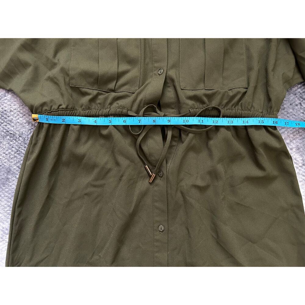 Bishop + Young Safari Olive Green Puff Sleeve Button Up Midi Dress - Small NWT - Picture 10 of 12